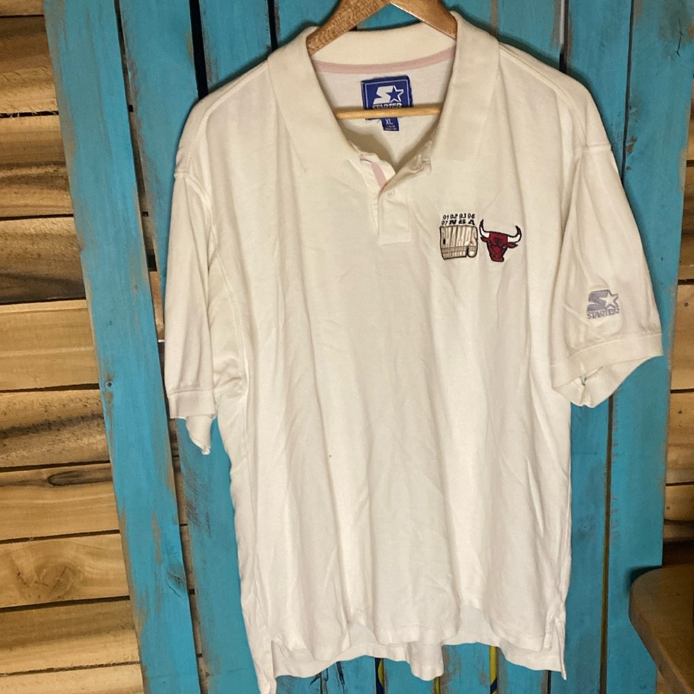 Vintage 1997 Chicago Bulls Starter polo shirt embroidered size XL white red